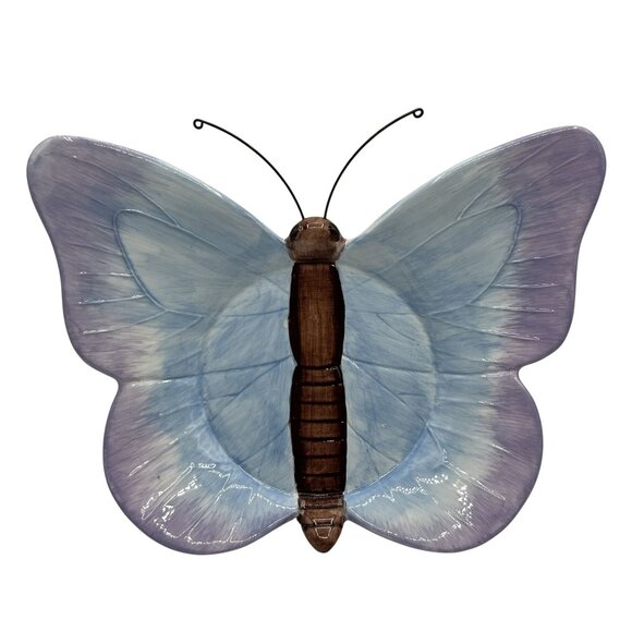 Yankee Candle Butterfly Ceramic Jar Holder 8.5"x6" Serene Blue Purple Home Decor - Picture 2 of 12